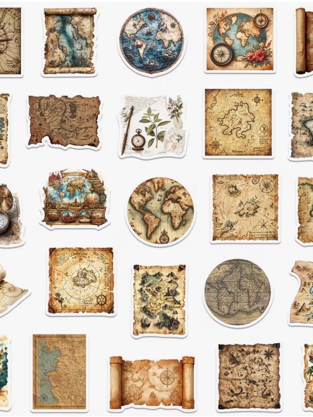 50 Vintage Nautical Map Stickers Travel Adventure Explore Brown & Blue - Picture 6 of 9